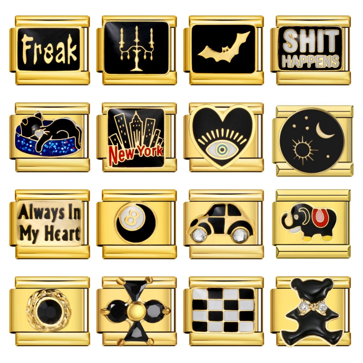 Italian Style Gold Black Modular Bracelet Titanium Steel Drip Welding Design DIY Stretchable Bangle