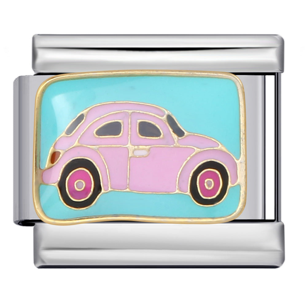 Hot Selling Fire Truck Train Italian Modular Bracelet DIY Titanium Steel Welding Gold Plated Drip Oil Bangle