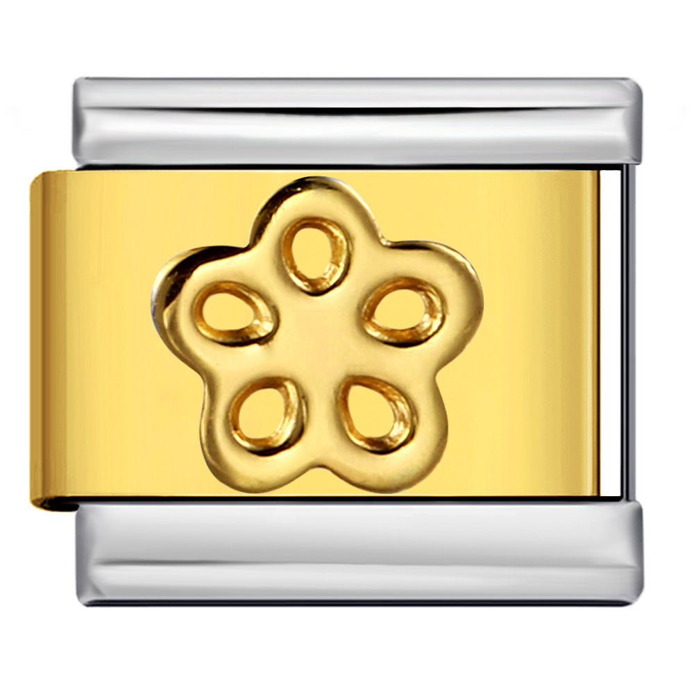 Gold and Silver Stamping Pattern Italian Module Bracelet Titanium Steel Drip Oil DIY Splicing Bracelet Wholesale