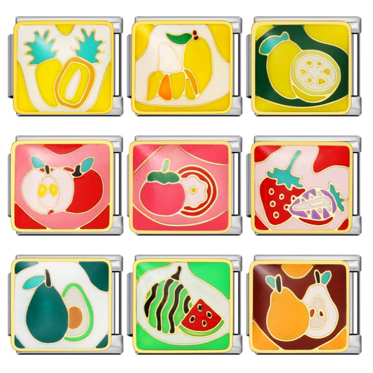 Fruit Series Italian Module Bracelet Titanium Steel Welding Drip Oil Pattern DIY Strap Chain Accessories Wholesale