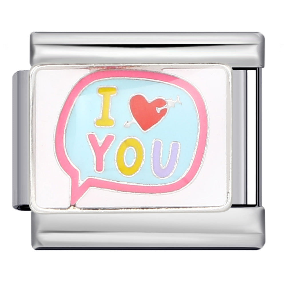 Romantic Valentine's Day Sweet Series Italian Module Bracelet Titanium Steel Welding Drip Oil Pattern DIY Bracelet