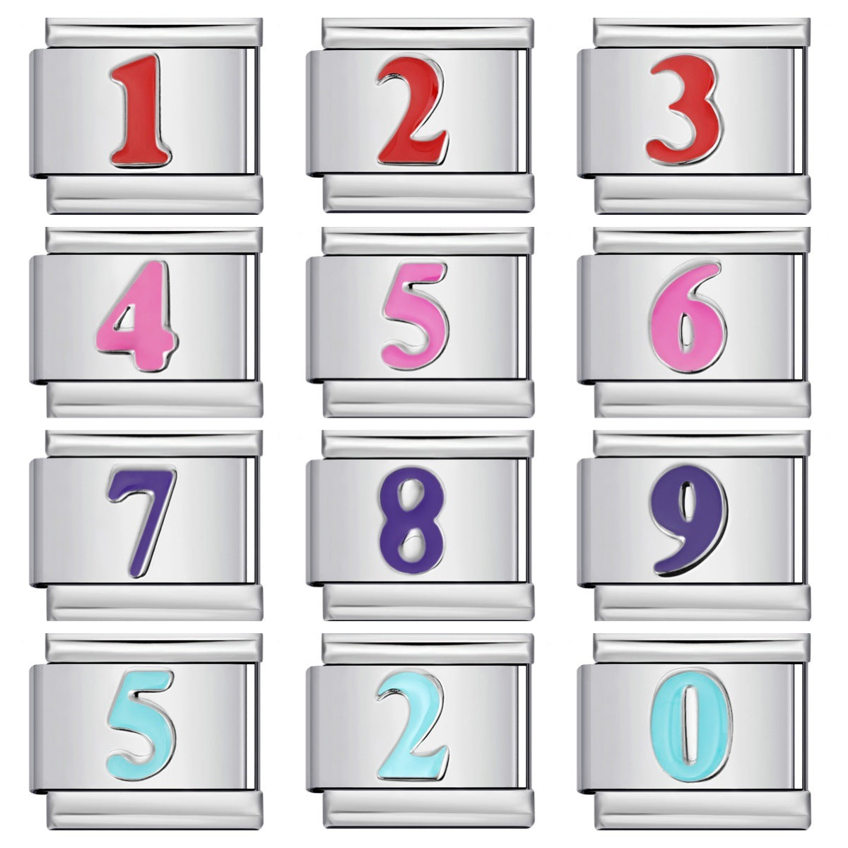 New Titanium Steel Concave Color Arabic Numeral Series Italian Module Bracelet DIY Elastic Accessories Wholesale