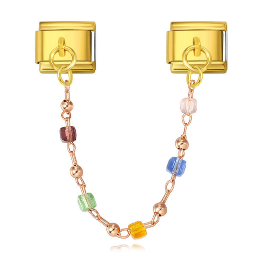 Double Hanging Pendant, Colorful Small Beads, Italian Module Bracelet, Stainless Steel Hook, DIY Elastic Bracelet Accessory