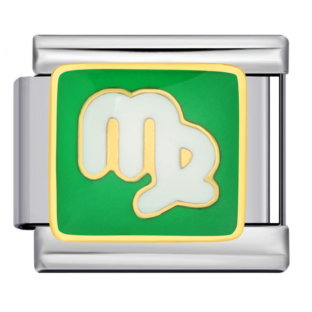 Simplified 12 Constellation Italian Module Bracelet Titanium Steel Gold Plated Welding Drip Oil DIY Elastic Splicing Bracelet