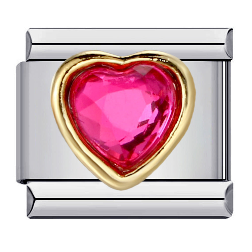 New Love Micro Inlaid Gemstone Italian Module Bracelet Stainless Steel Stamped Crystal Elastic Wristband Accessory