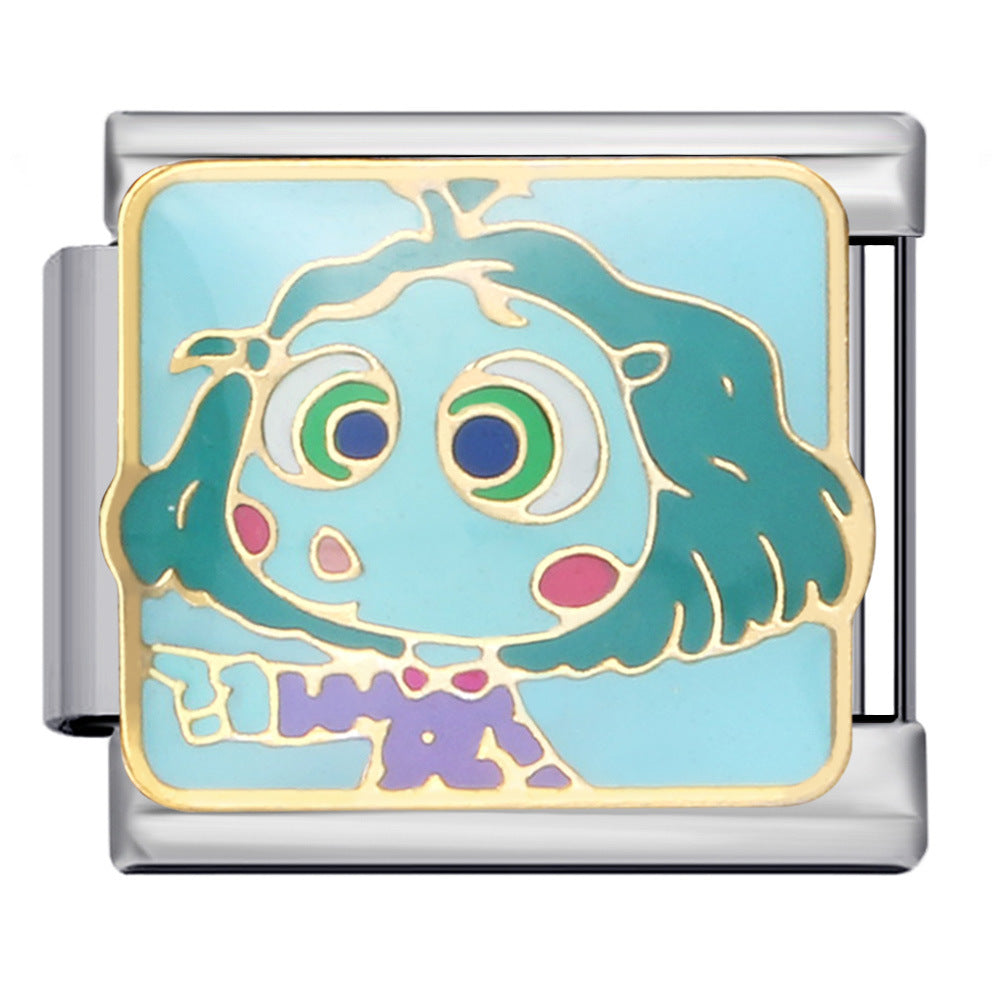 European and American Cross Border Cartoon Character Italian Module Bracelet Titanium Steel Welding Drip Oil Pattern DIY Splicing Bracelet