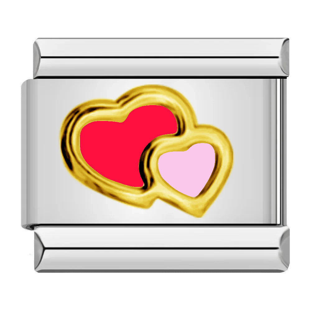 Italian Module Bracelet Color Drip Oil Stamping Pattern DIY Titanium Steel Elastic Splicing Bracelet Accessories Wholesale