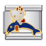 Wholesale DIY Titanium Steel Welded Enamel Drop Charms Italian Link Bracelet Straps with Cute Cartoon Patterns