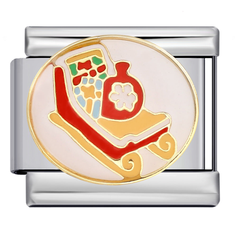 New Christmas Elements Italian Module Bracelet Personalized Welding Drip Oil Titanium Steel Bracelet DIY Strap Chain