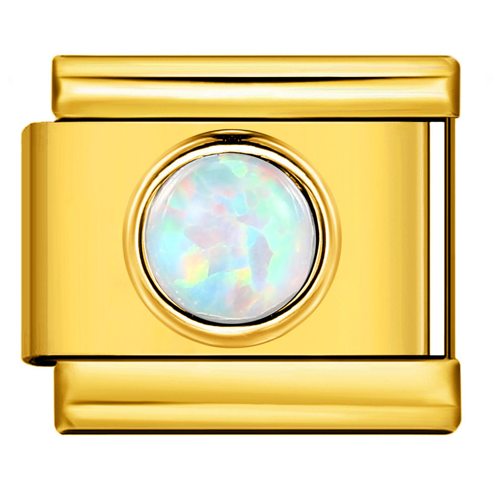 Gold Colored Heart-shaped Circle Diamond Italian Module Bracelet DIY Titanium Steel Welded Elastic Watch Chain Accessory