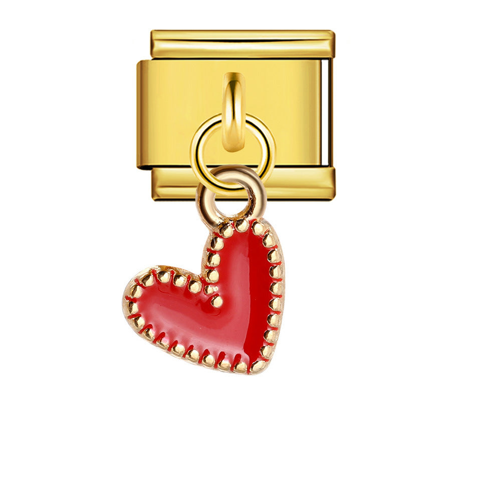 New Gold Bottom Love Pendant Italian Module Bracelet Stainless Steel Welding DIY Elastic Strap Chain Wholesale