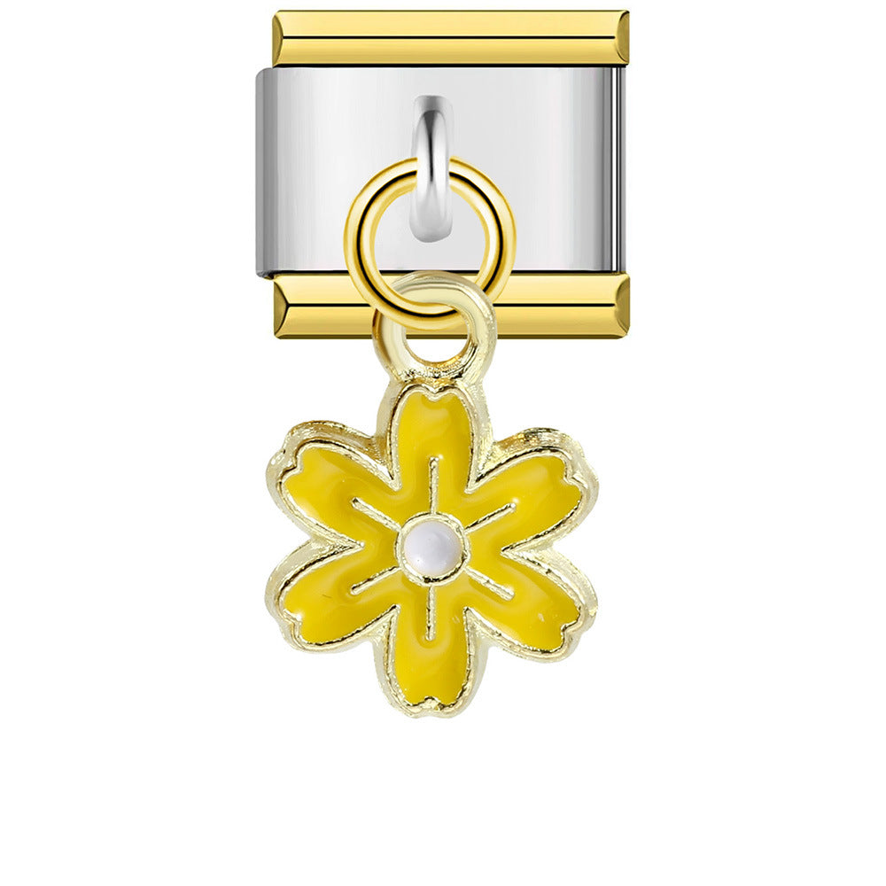 Single Hook Italian Module Bracelet, Square Elastic Splicing Titanium Steel Strap Chain, Italian Charm