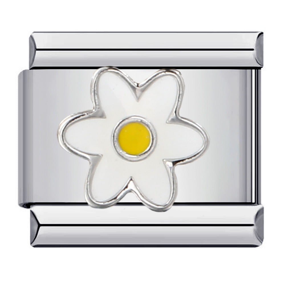 New Flower Series Titanium Steel Bracelet Welding Pattern Drip Oil DIY Italian Module Bracelet Strap Chain Wholesale