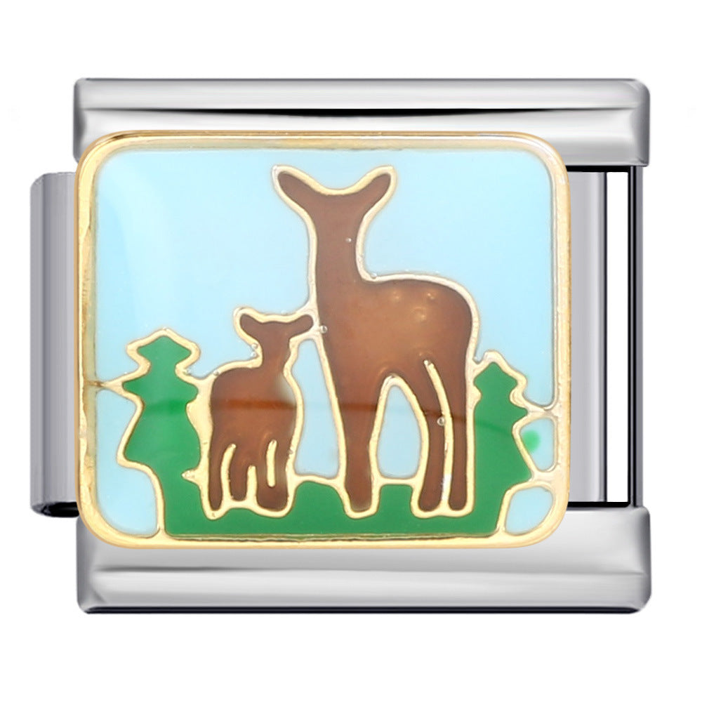 Stainless Steel Welding Drip Oil Animal Pattern DIY Italian Module Bracelet Free Splicing Elastic Accessories Wholesale