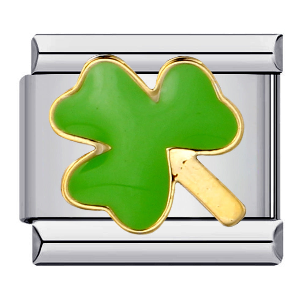 Green Titanium Steel Welded Gold-plated Drip Oil Bracelet Cartoon DIY Italian Module Bracelet Accessories Wholesale