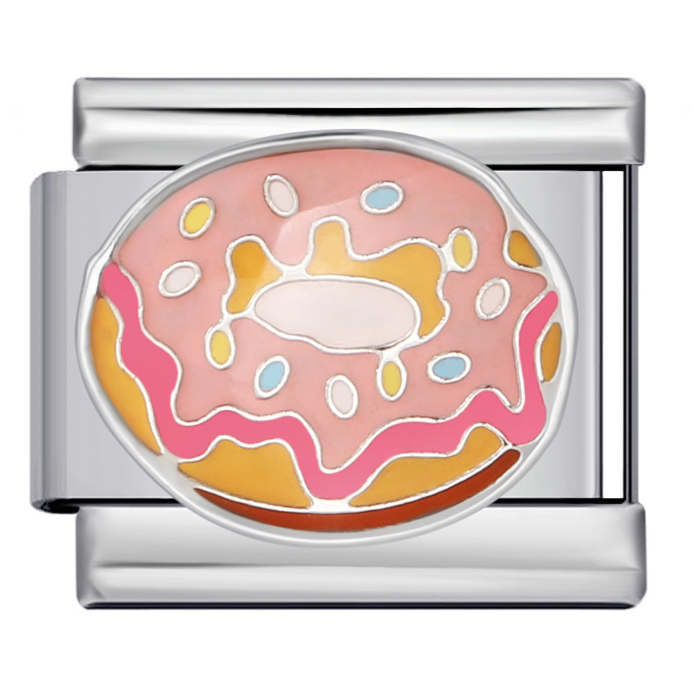 Gourmet Series Italian Module Bracelet Titanium Steel Welding Drip Oil Cartoon Pattern DIY Elastic Splicing Bracelet