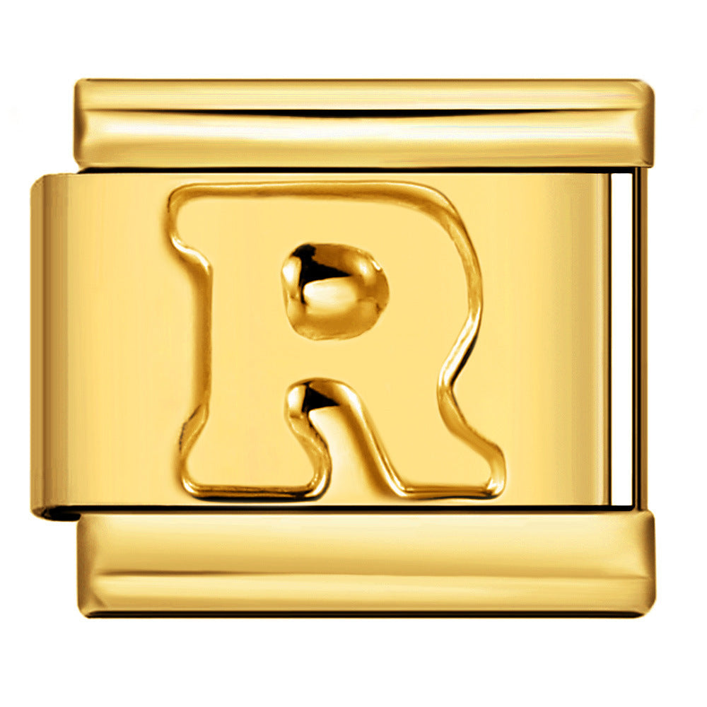 Golden Concave Letter Series Italian Module Bracelet Titanium Steel Stamping DIY Elastic Splicing Bracelet Accessories