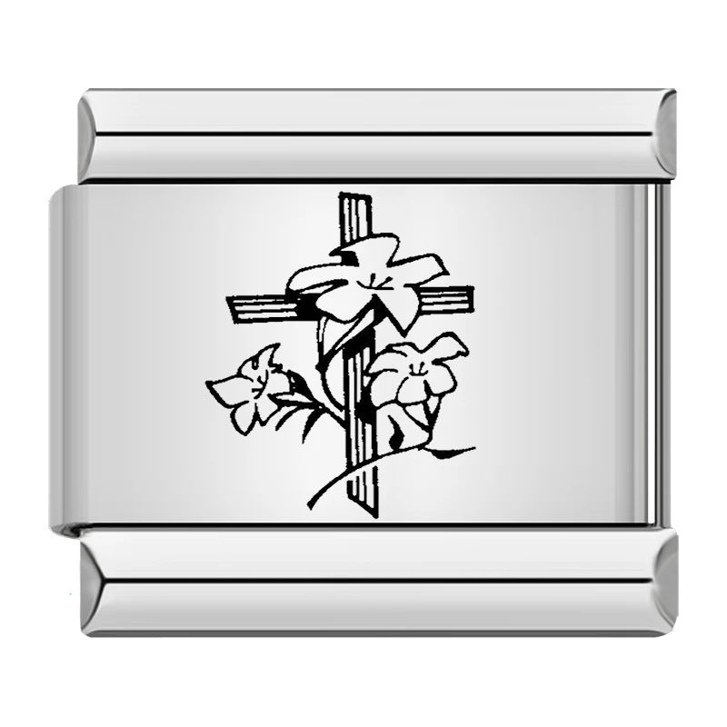 Titanium Steel Laser Engraved Cross Italian Module Bracelet DIY Watch Strap Chain Italian Charms