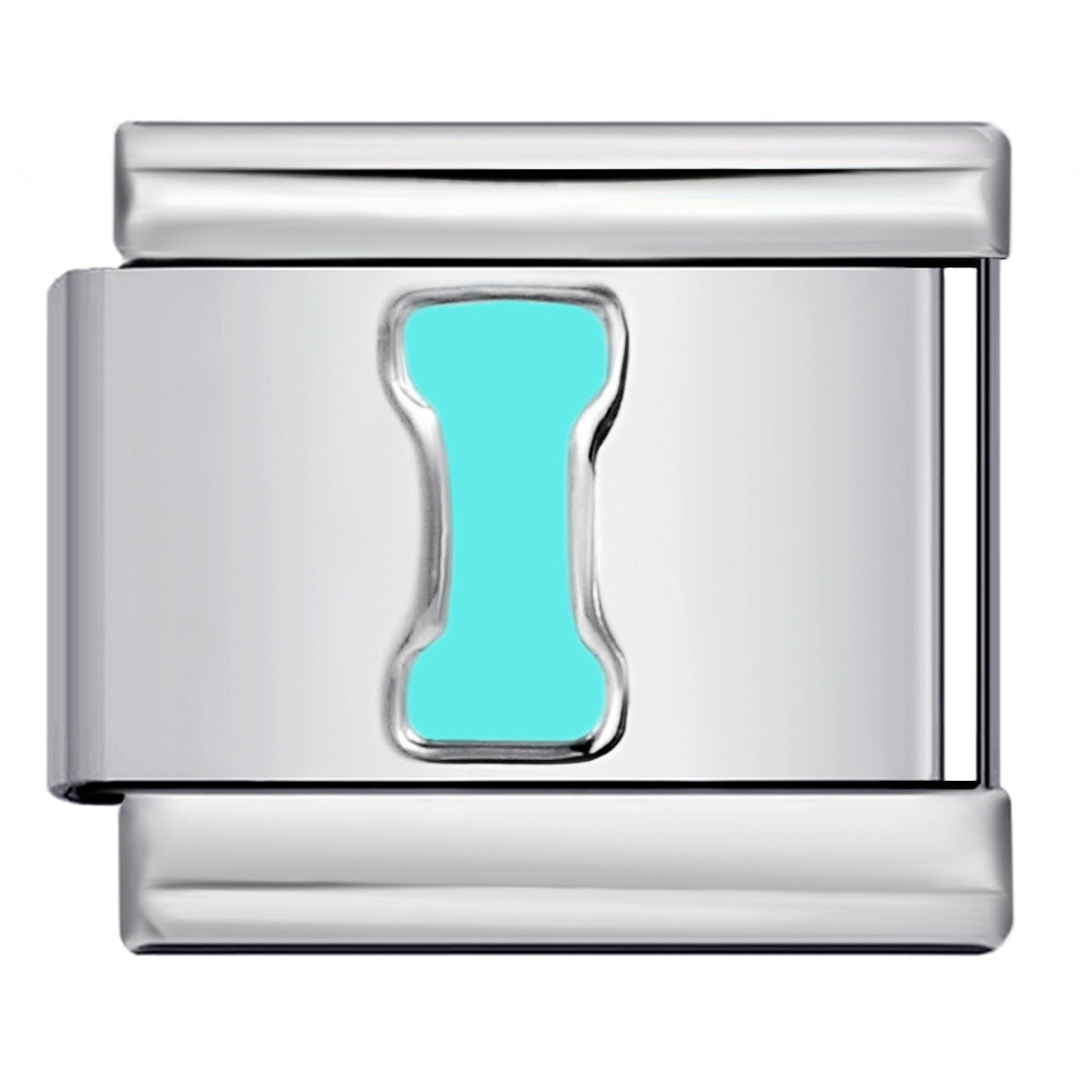 New Titanium Steel Sky Blue English Letter Series DIY Elastic Bracelet Accessories Italian Module Bracelet Alphebat