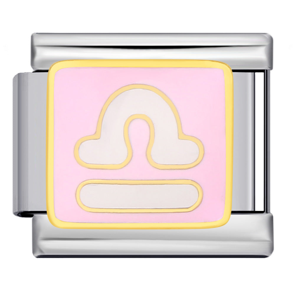 Simplified 12 Constellation Italian Module Bracelet Titanium Steel Gold Plated Welding Drip Oil DIY Elastic Splicing Bracelet