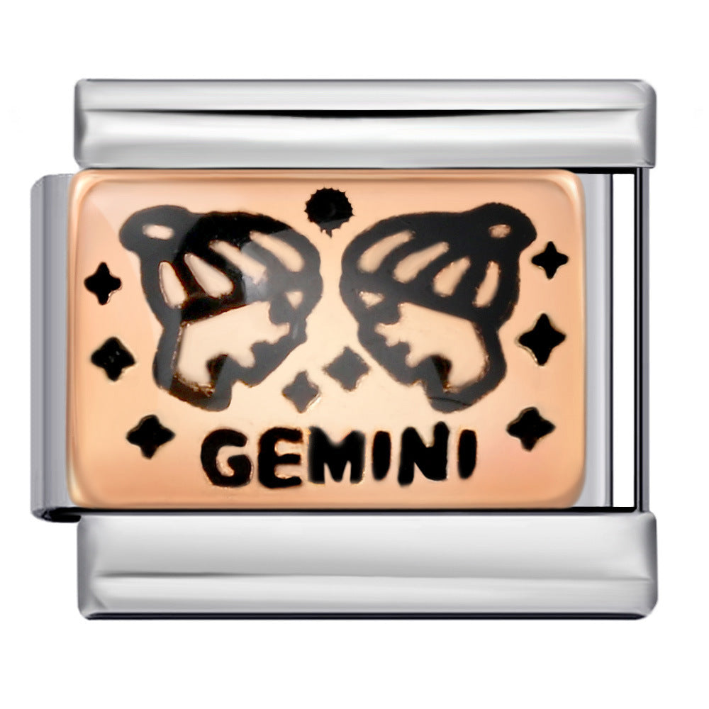 12 Zodiac Sign Italian Modular Bracelet Stainless Steel Gold Plated Enamel DIY Charm Bracelet Jewelry