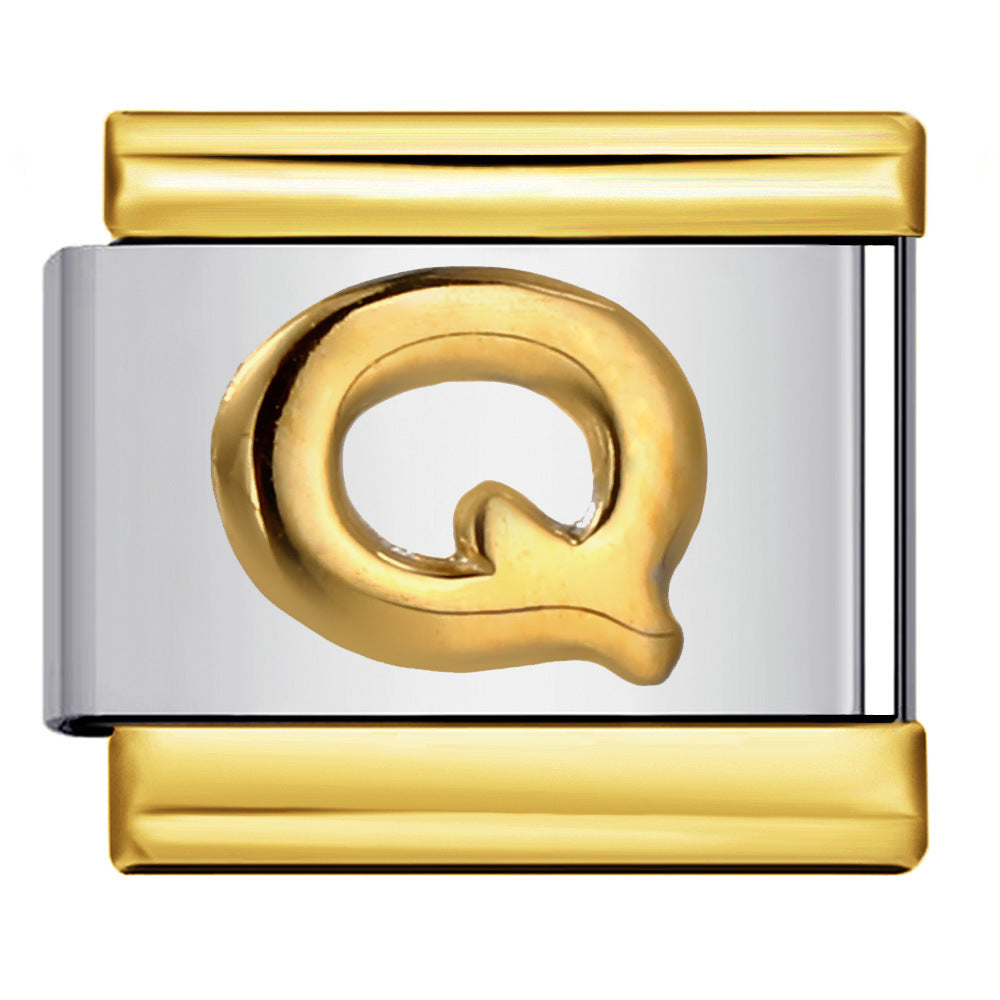 Gold Package Silver Convex Letter Italian Module Bracelet Stainless Steel DIY Elastic Splicing Strap Chain Wholesale