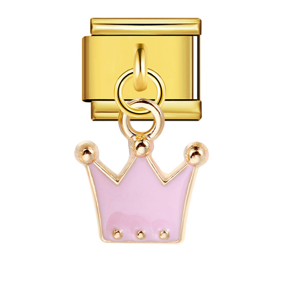 Charm Pendant Hook Style Italian Module Bracelet Titanium Steel Drip Oil Pattern DIY Bracelet Gift for Girls