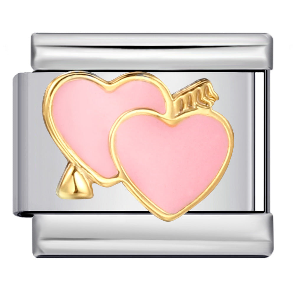 Pink Italian Modular Bracelet Titanium Steel Welding Gold Plated DIY Cartoon Free Connect Bracelet