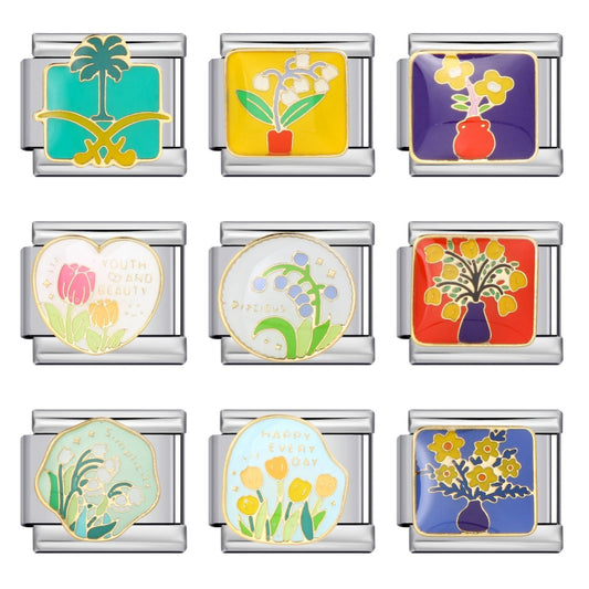 Italian Module Bracelet Flower Series Titanium Steel Drip Oil Welding Pattern DIY Elastic Splicing Fashion Bracelet