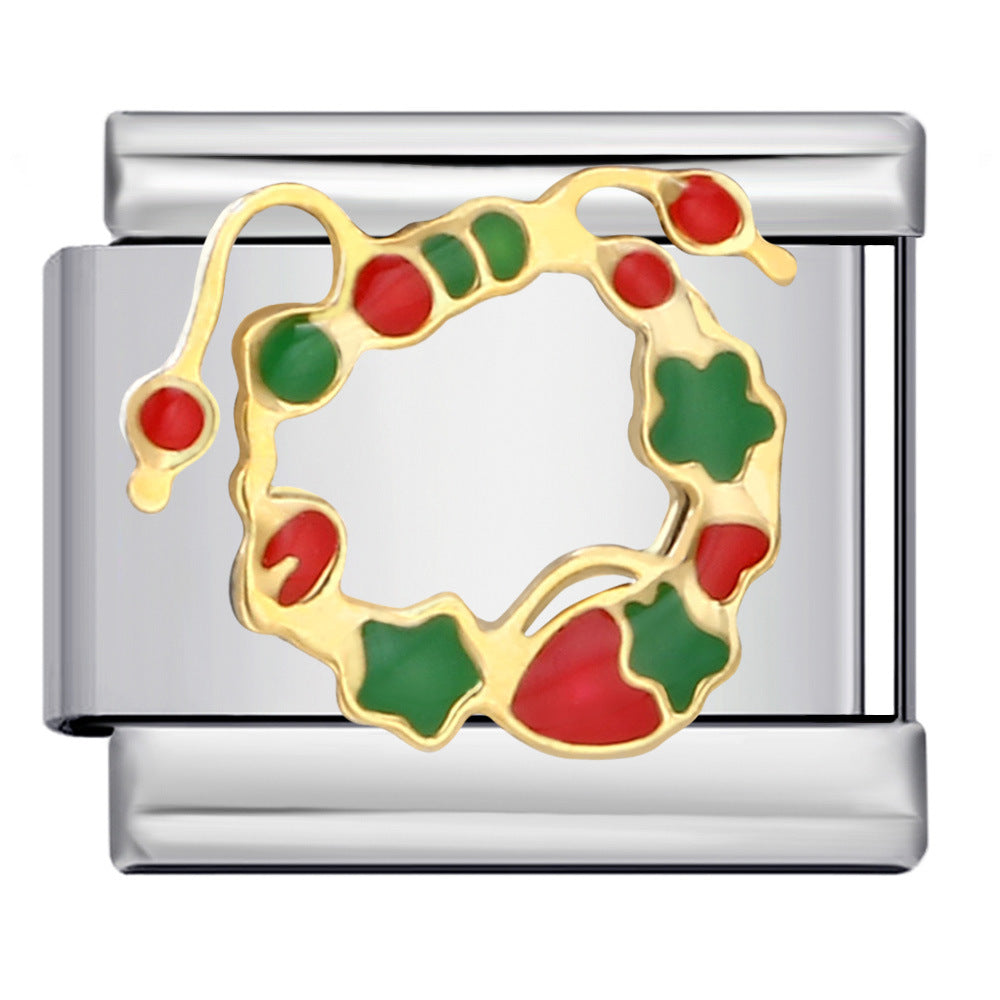 Christmas Series Italian Module Bracelet DIY Stainless Steel Welding Drip Oil Pattern Elastic Splicing Strap Chain