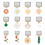 Single Silver Bottom Flower Pendant Italian Module Bracelet Stainless Steel Gold Plated Drip Oil DIY Hook Bracelet