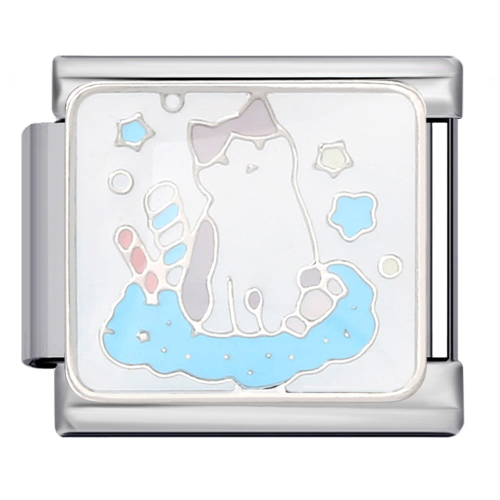 Pet Cat Dog Series Titanium Steel Welding Drip Bracelet Cartoon DIY Italian Module Wholesale Charm Bracelet for Animal Lovers