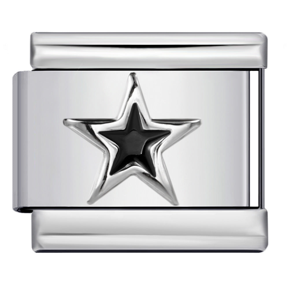 New Titanium Steel Pentagram Eye Italian Module Bracelet Stamped Pattern Drip Oil DIY Elastic Strap Chain