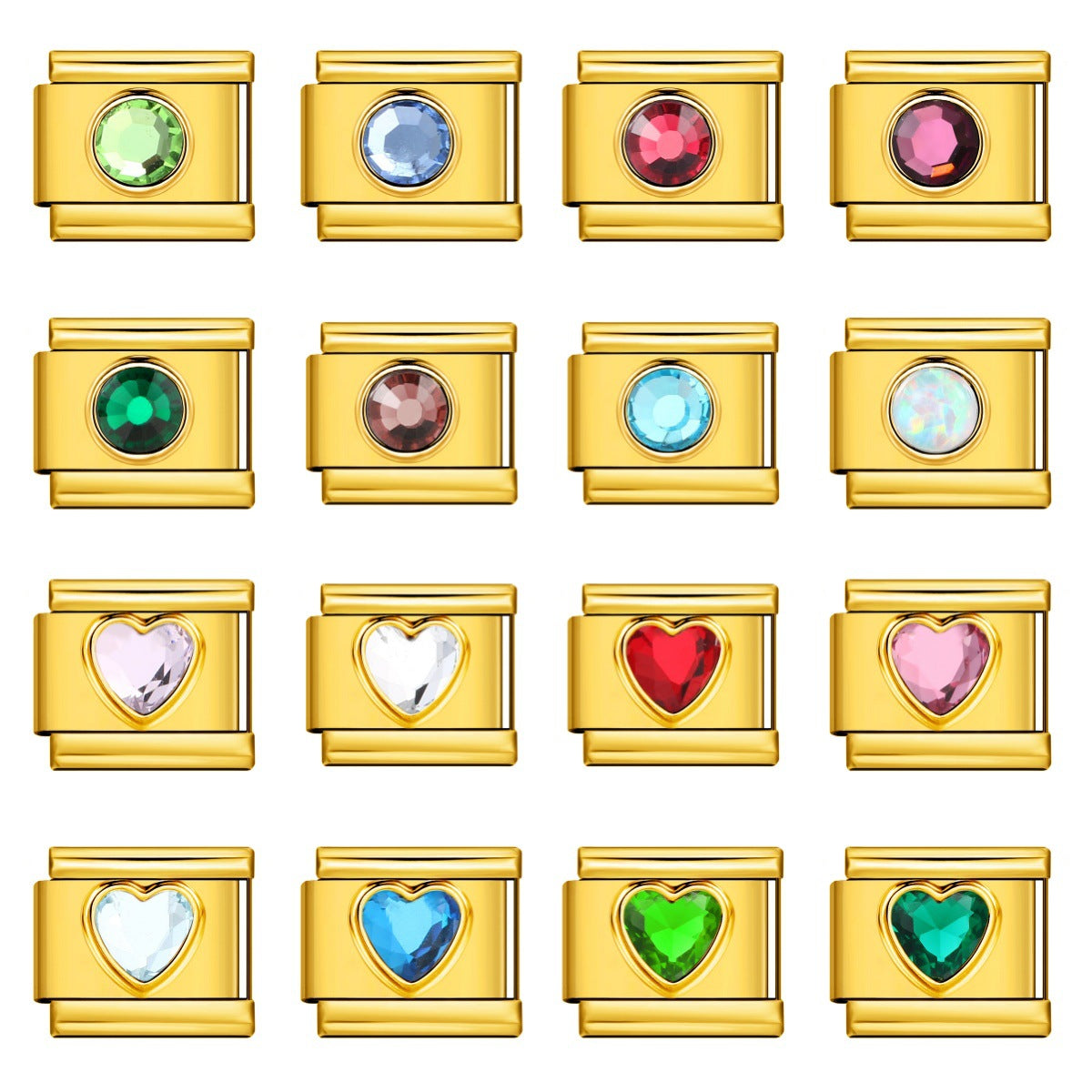 Gold Colored Heart-shaped Circle Diamond Italian Module Bracelet DIY Titanium Steel Welded Elastic Watch Chain Accessory