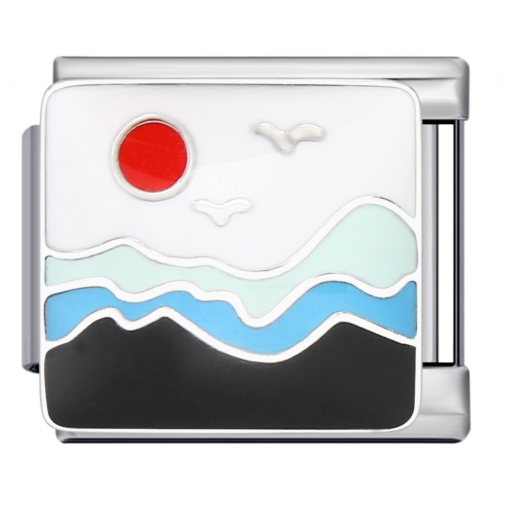 Blue Ocean Element Italian Module Bracelet - Stainless Steel Welded Pattern DIY Stretchable Fashion Bracelet