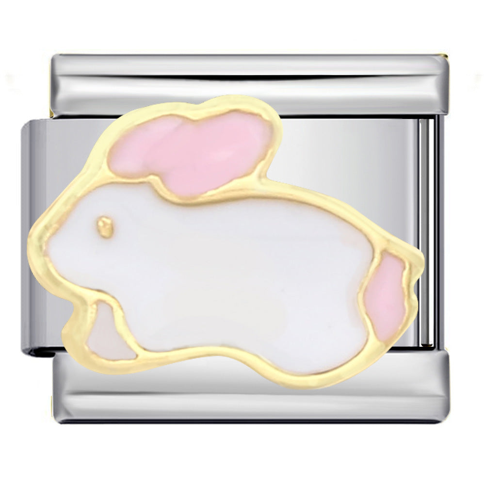 Stainless Steel Welding Drip Oil Animal Pattern DIY Italian Module Bracelet Free Splicing Elastic Accessories Wholesale