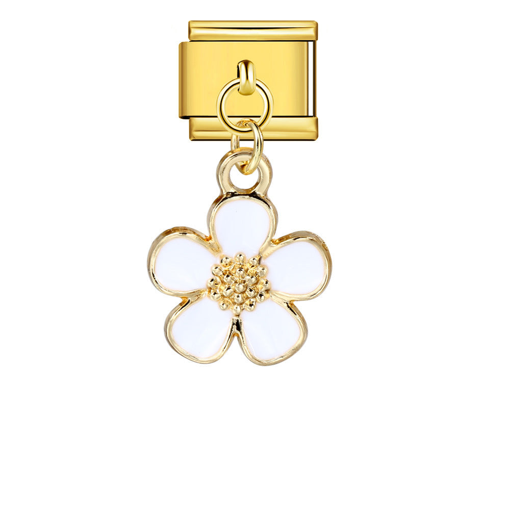 Italian Charm Module Bracelet Single Flower Handmade Pendant Titanium Steel Strap Chain