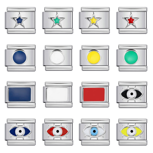 New Titanium Steel Pentagram Eye Italian Module Bracelet Stamped Pattern Drip Oil DIY Elastic Strap Chain