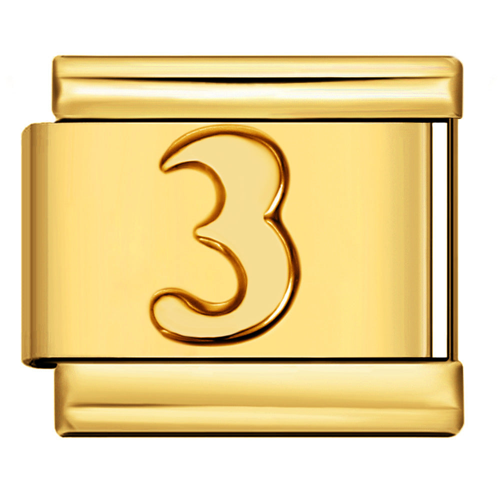 New Titanium Steel Gold Concave Alara Digital DIY Bracelet Italian Module Bracelet Strap Chain Accessories Wholesale