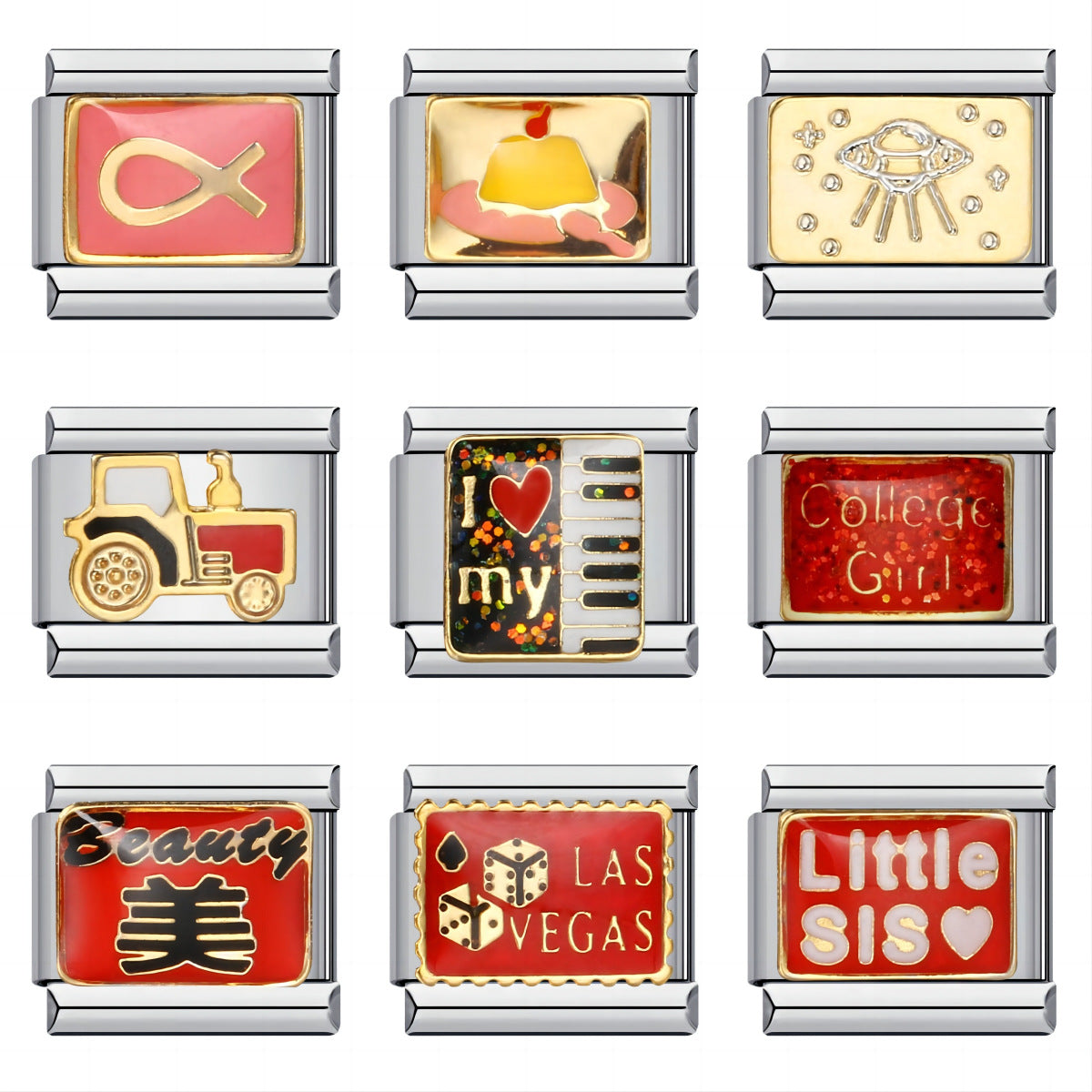 New Titanium Steel Gold Plated Welding Drip Oil DIY Italian Module Bracelet Italian Charm Bracelet