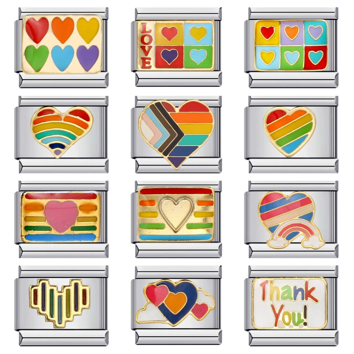 Cross Border Hot Selling Rainbow Love Italian Module Bracelet, Stainless Steel Elastic DIY Bracelet Accessories Wholesale