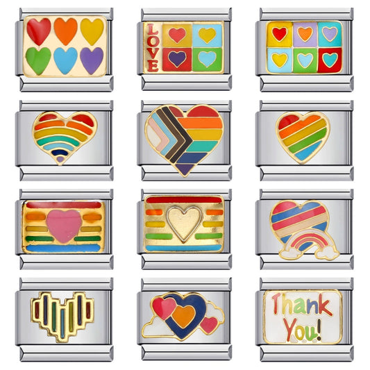 Cross Border Hot Selling Rainbow Love Italian Module Bracelet, Stainless Steel Elastic DIY Bracelet Accessories Wholesale