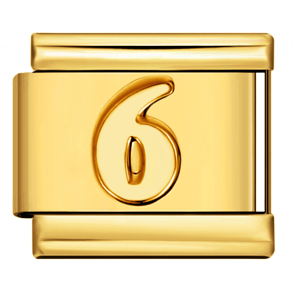 New Titanium Steel Gold Concave Alara Digital DIY Bracelet Italian Module Bracelet Strap Chain Accessories Wholesale