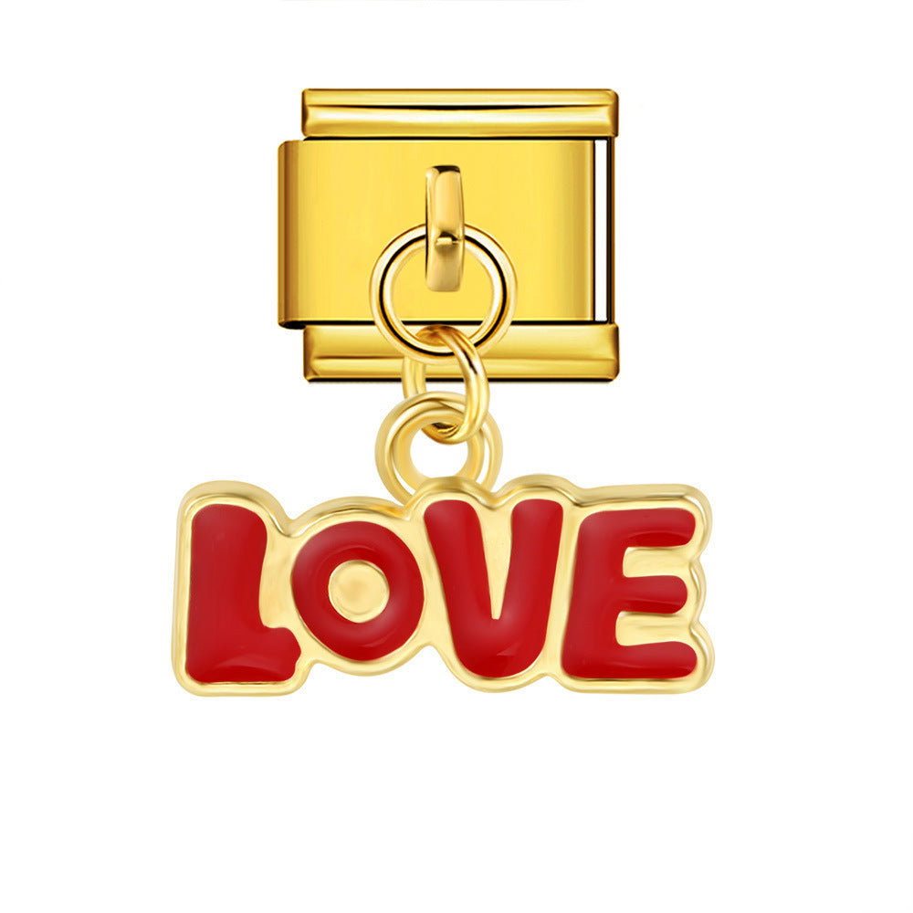 Charm Pendant Hook Style Italian Module Bracelet Titanium Steel Drip Oil Pattern DIY Bracelet Gift for Girls