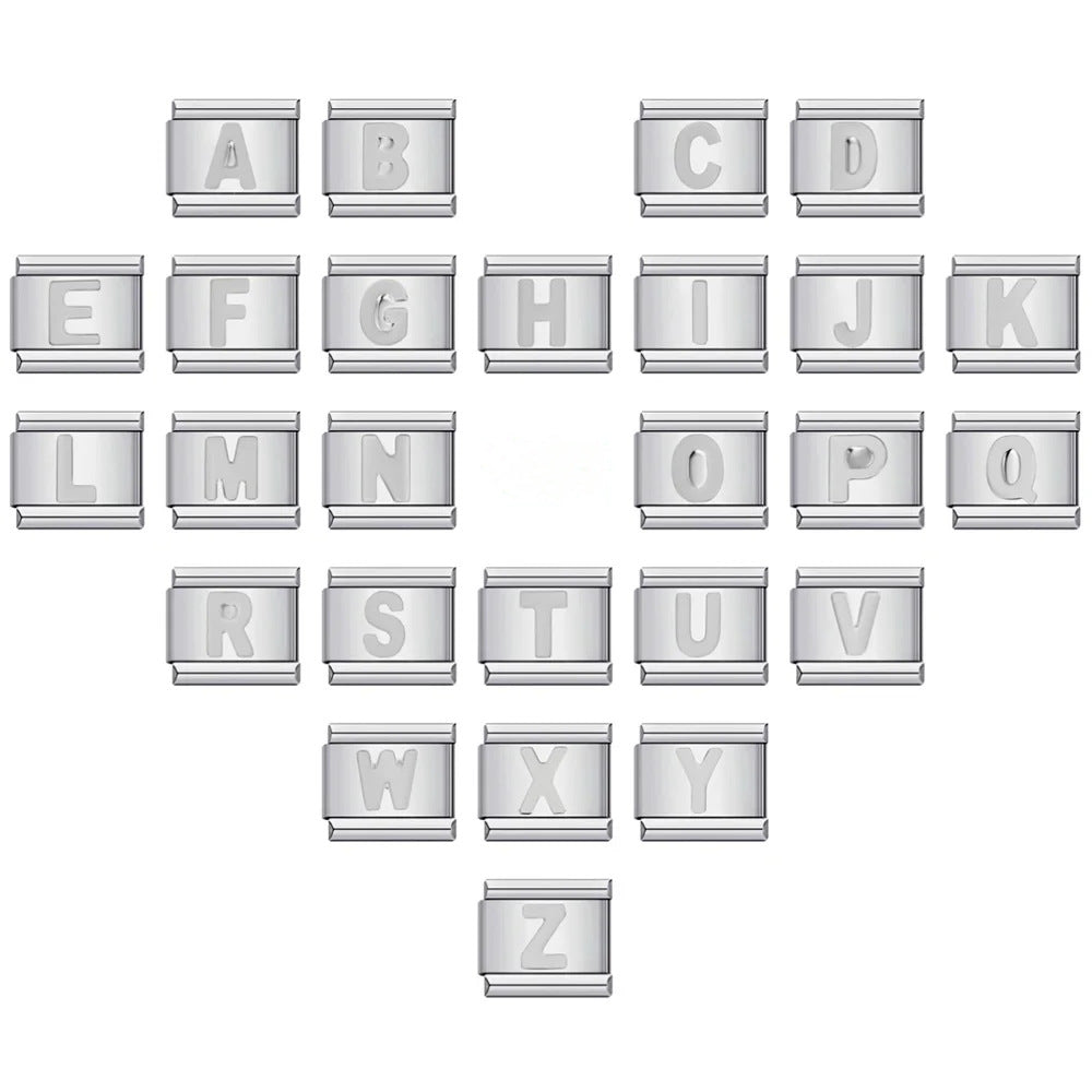 New Titanium Steel Silver Concave Surface 26 English Letters Italian Module Bracelet DIY Strap Chain Accessories Wholesale