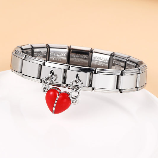 Luminous Magnetic Heart Shaped Italian Module Bracelet Stainless Steel Double Hook DIY Free Splicing Bracelet