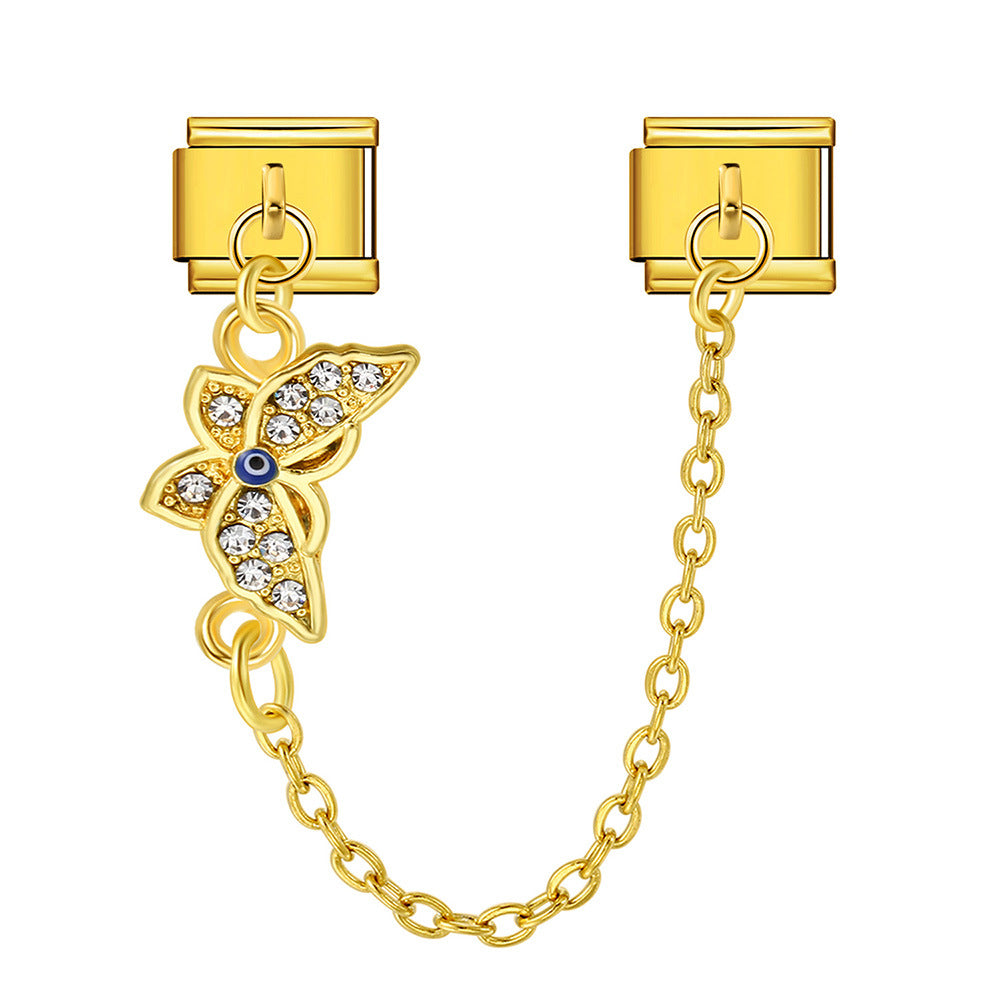 New Gold and Silver Devil's Eye Hook Chain Bracelet Stainless Steel DIY Elastic Italian Module Bracelet