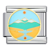 New River, Mountain, Seaside Scenery Italian Module Bracelet with Gold Plating and Oil Dripping DIY Welding Stainless Steel Bracelet