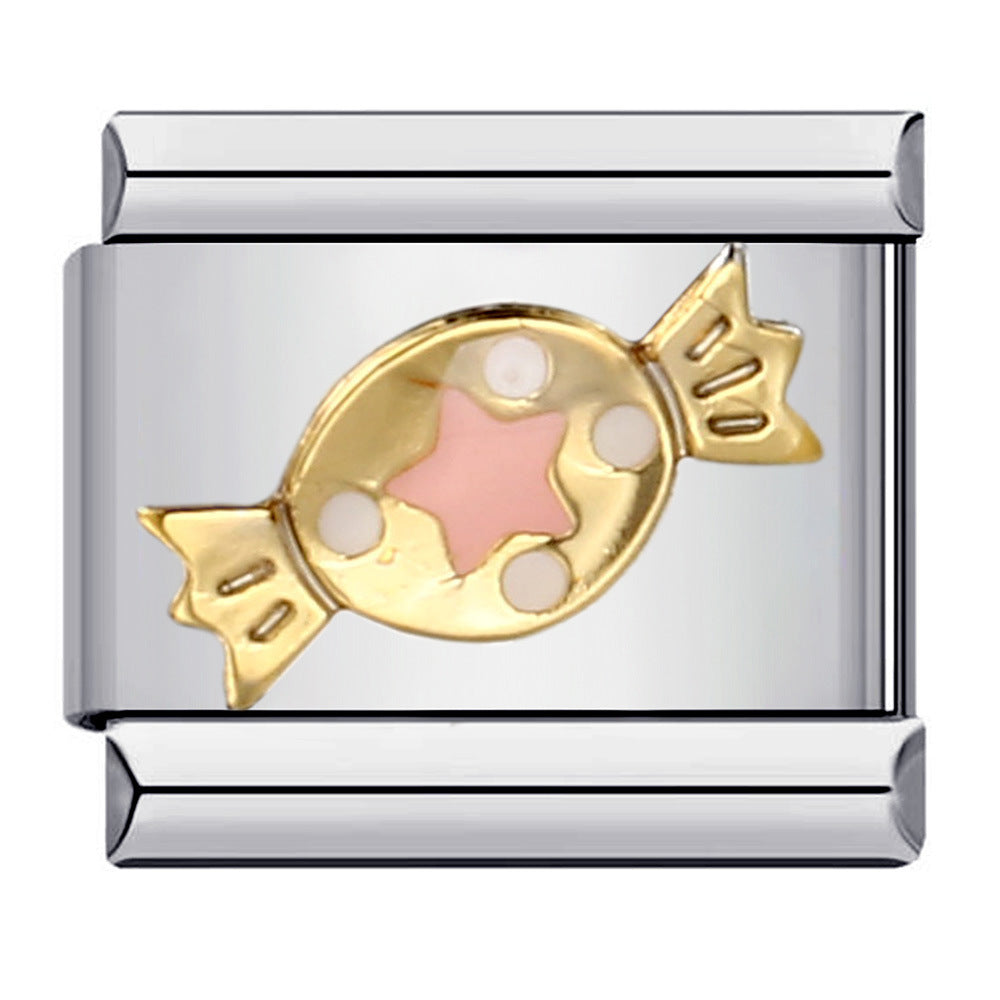 Fresh Titanium Steel Gold Plated Drip Oil Cartoon DIY Italian Module Bracelet Stainless Steel Welded Pattern Strap Chain