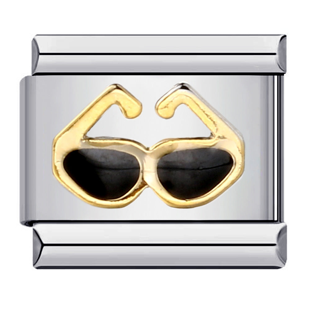 Titanium Steel Welded Gold-plated Drop Oil Cartoon DIY Italian Module Bracelet Italian Charm Bracelet